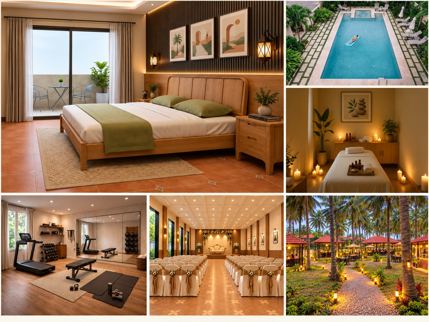 Senflora suite bedroom with swimming pool, spa, gym, banquet hall and Nila Soru dining