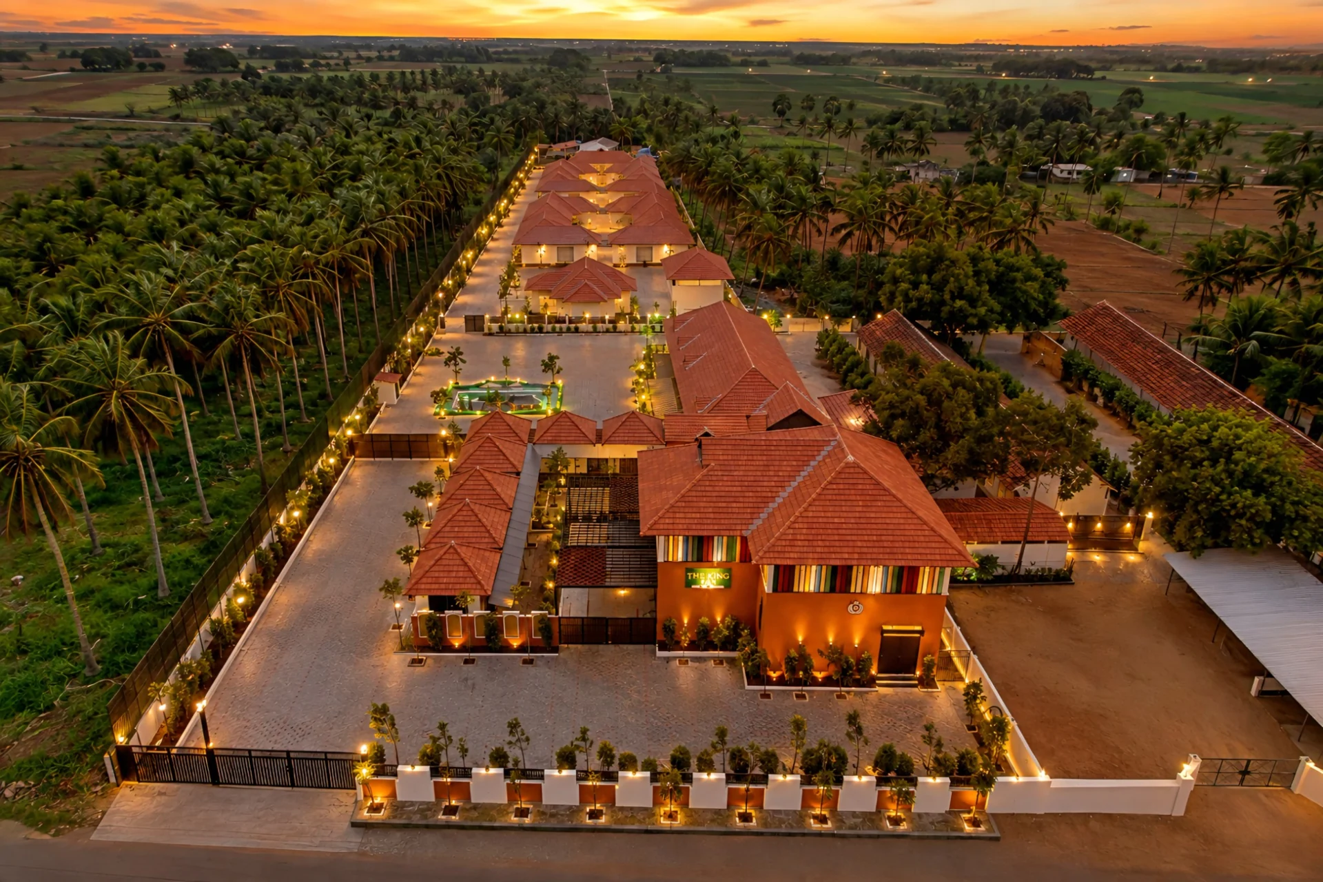 Senflora Resorts grounds at dusk